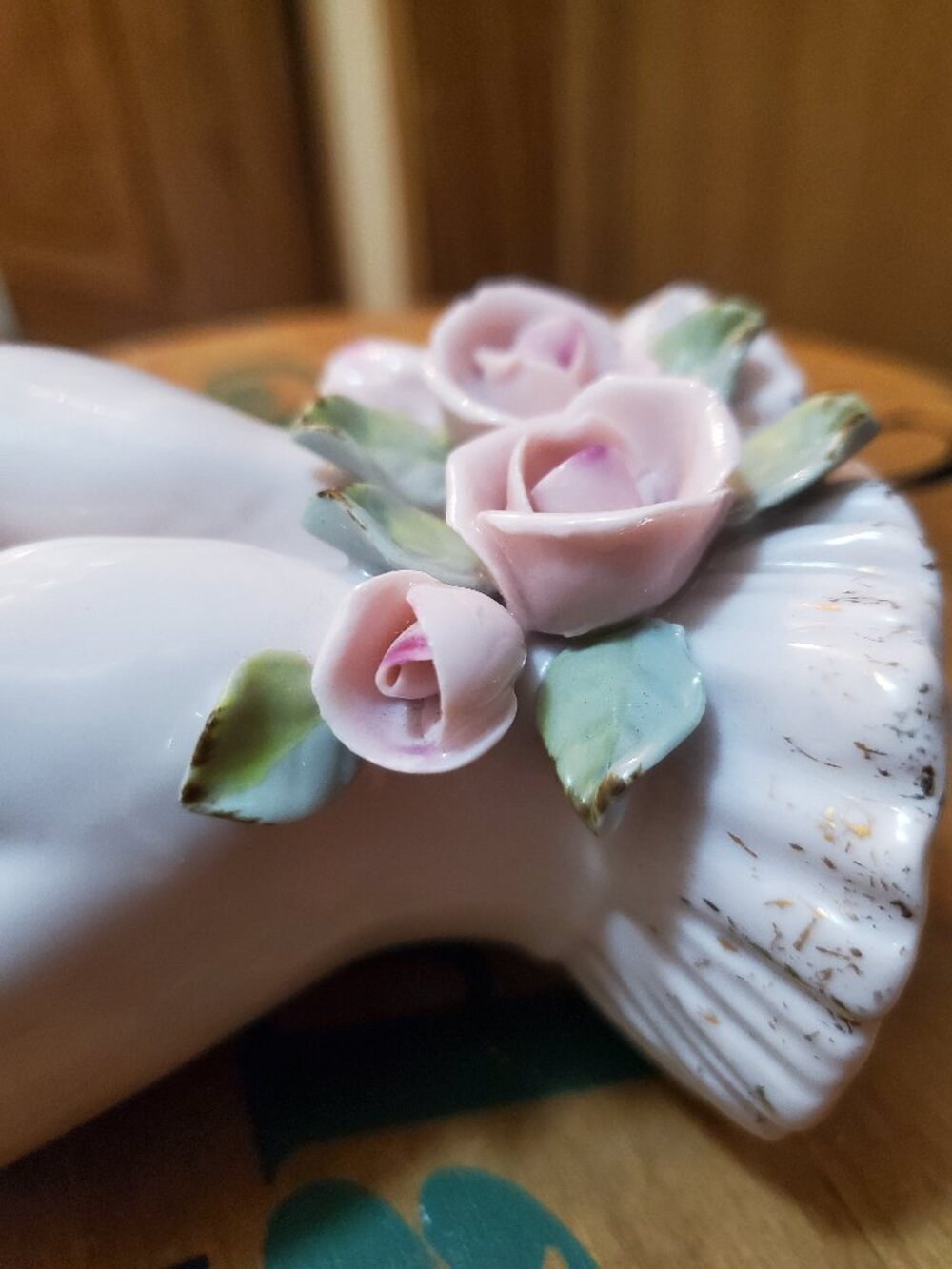Vintage Mid-Century Porcelain Hand Jewelry Tray Vanity Dish w/ Roses - Picture 9 of 14